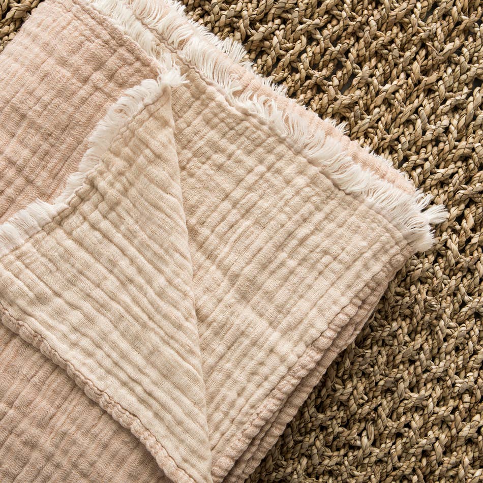 Plaid en gaze de coton taupe/sable