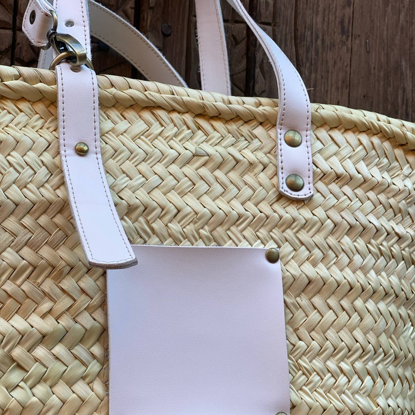 Panier français en raphia avec anses en cuir, sac de plage