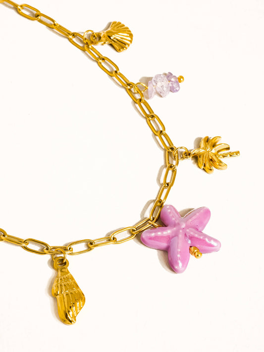 Collier Anya en or 18K avec breloques étoiles et palmier, non ternissable