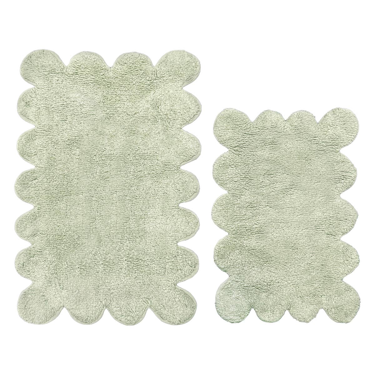Ensemble de tapis de bain à deux pièces avec bordure festonnée - Tapis festonnés 100 % coton