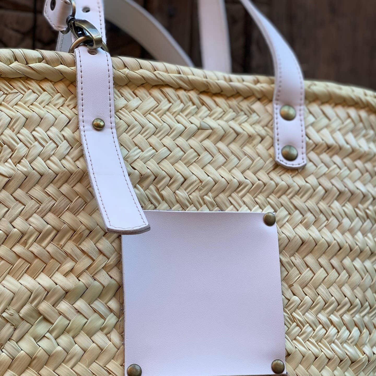 Panier français en raphia avec anses en cuir, sac de plage