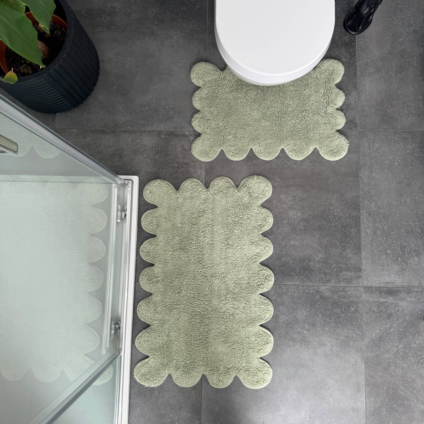 Ensemble de tapis de bain à deux pièces avec bordure festonnée - Tapis festonnés 100 % coton