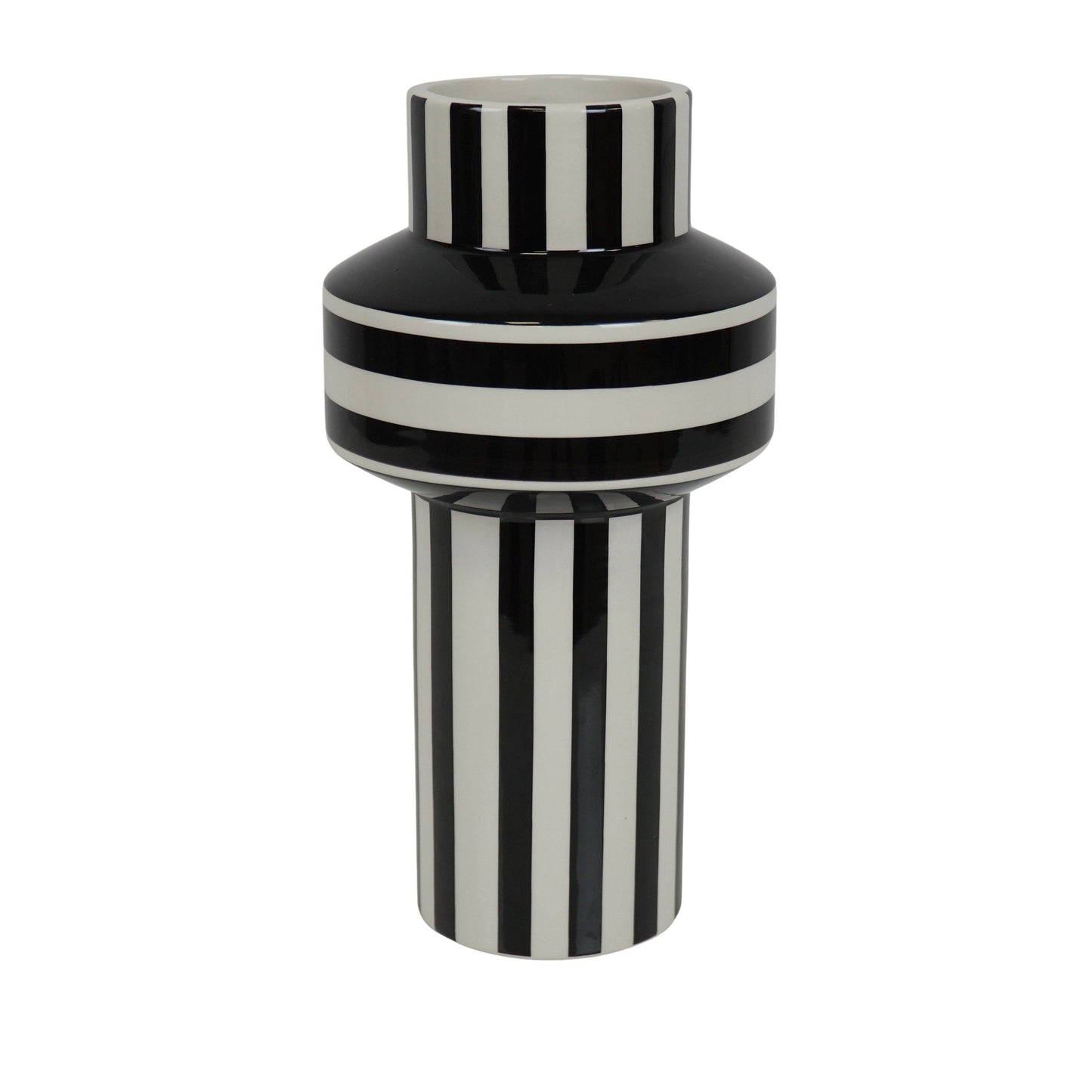 Vase - Rayure - Céramique - Noir/Blanc - 13x13x25cm