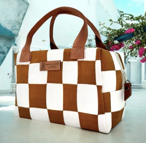 SAC ISOTHERME COTON - CARREAUX BEIGE/BLANC