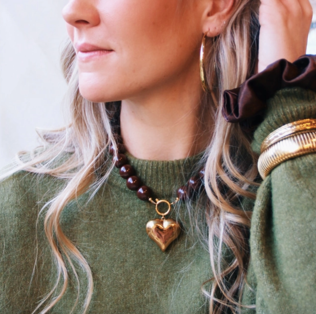 COLLIER EN PIERRE NATURELLE - Marron