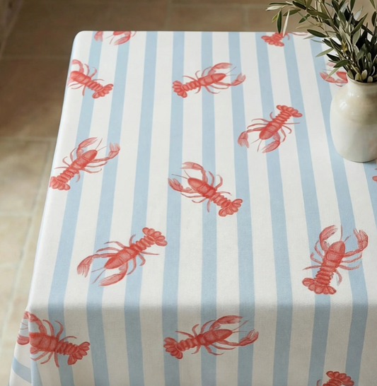 NAPPE ANTI-TACHE - Rayures bleues / homard - 3 tailles