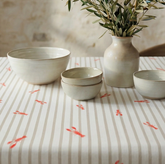NAPPE ANTI-TACHE - Rayures beiges / Homard - 5 tailles
