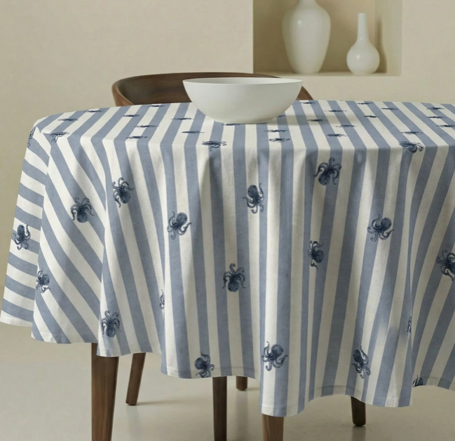NAPPE ANTI-TACHE - Rayures bleues / Poulpe - Ronde 2 tailles