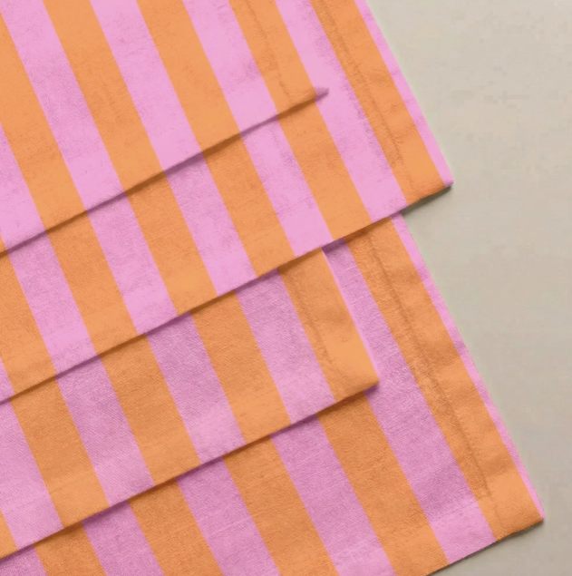 LOT 4 SERVIETTES - Rayées / rose, orange