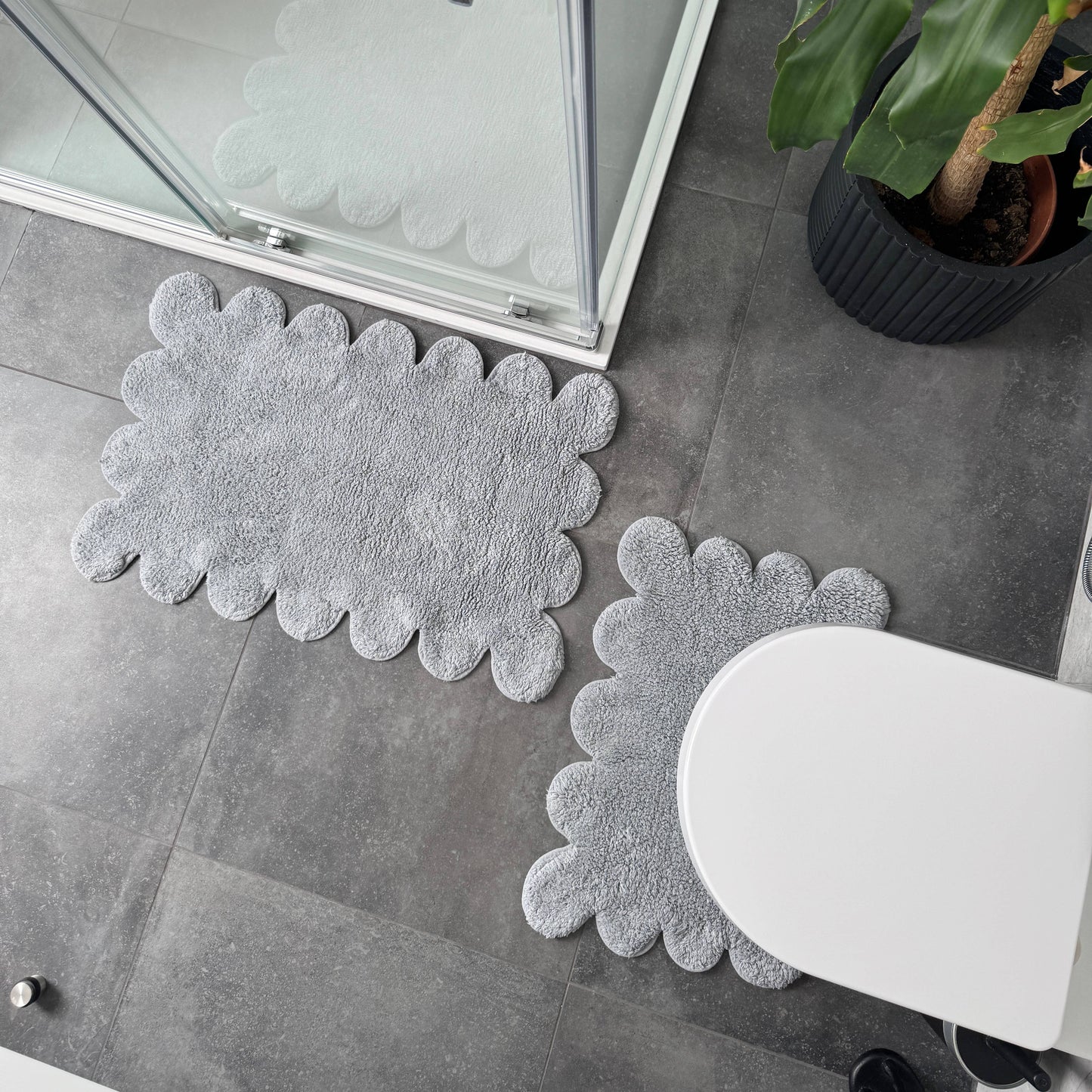 Ensemble de tapis de bain à deux pièces avec bordure festonnée - Tapis festonnés 100 % coton