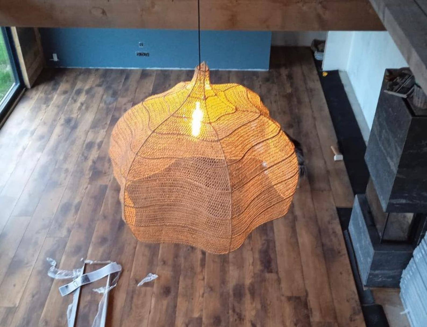 Lustre en forme de vague de style nouveau, lustre en osier naturel, : 100 cm