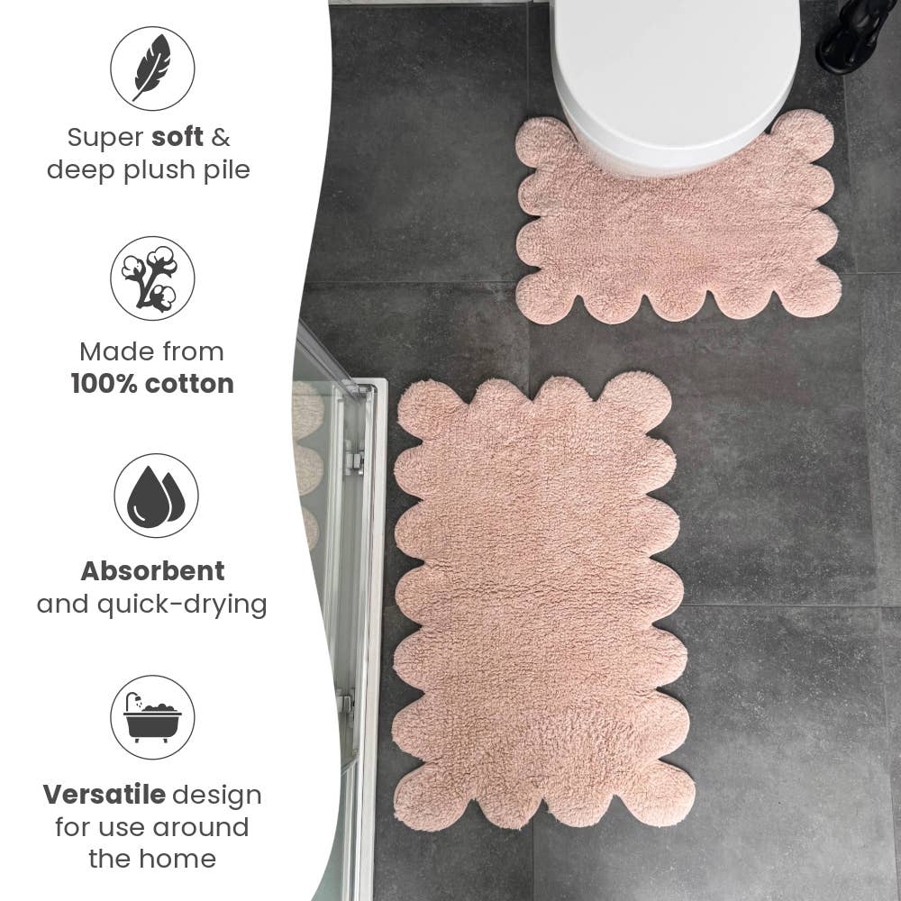 Ensemble de tapis de bain à deux pièces avec bordure festonnée - Tapis festonnés 100 % coton
