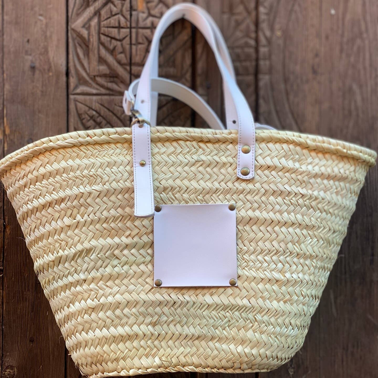 Panier français en raphia avec anses en cuir, sac de plage