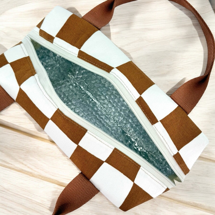 SAC ISOTHERME COTON - CARREAUX BEIGE/BLANC