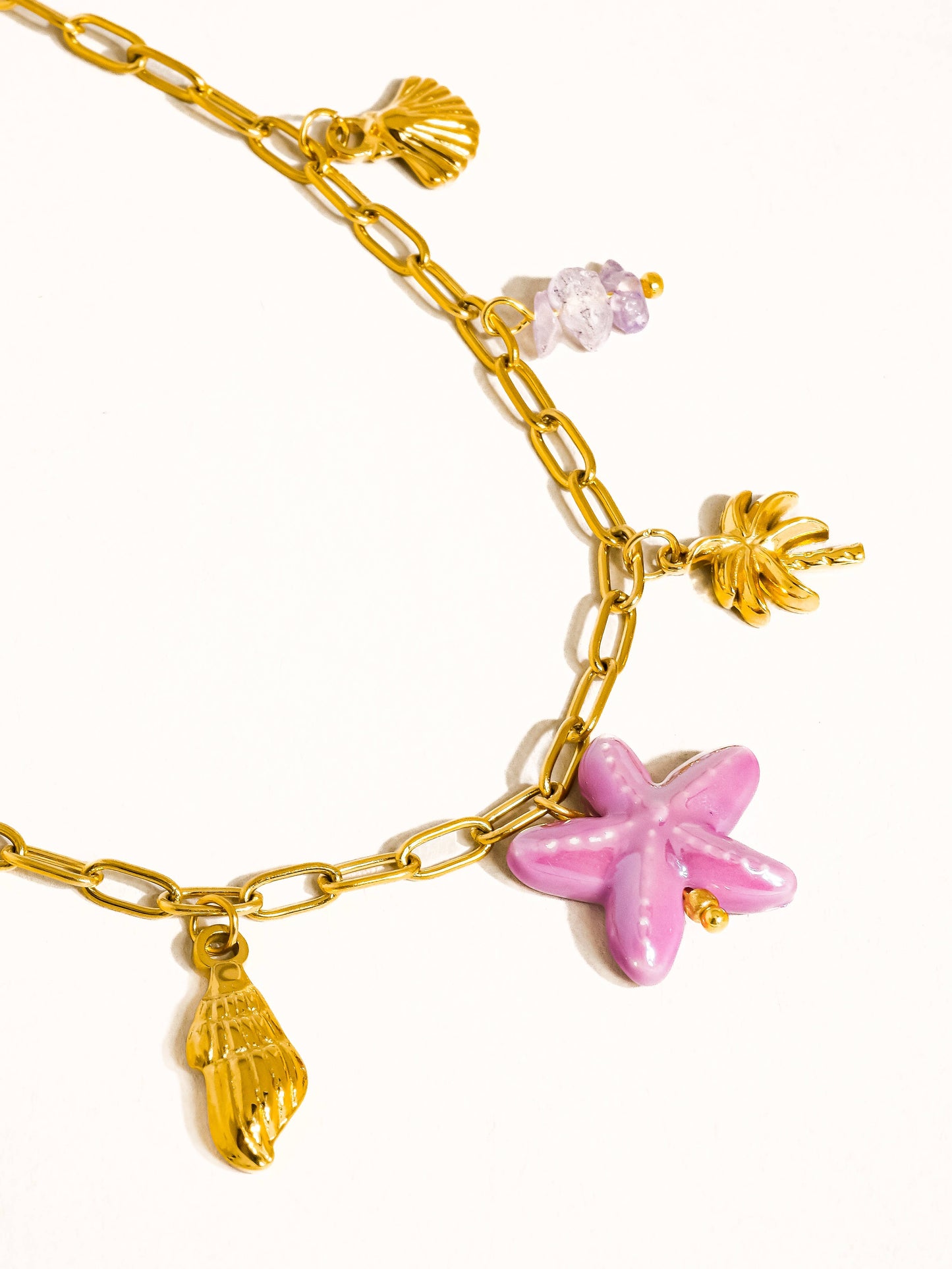 Collier Anya en or 18K avec breloques étoiles et palmier, non ternissable
