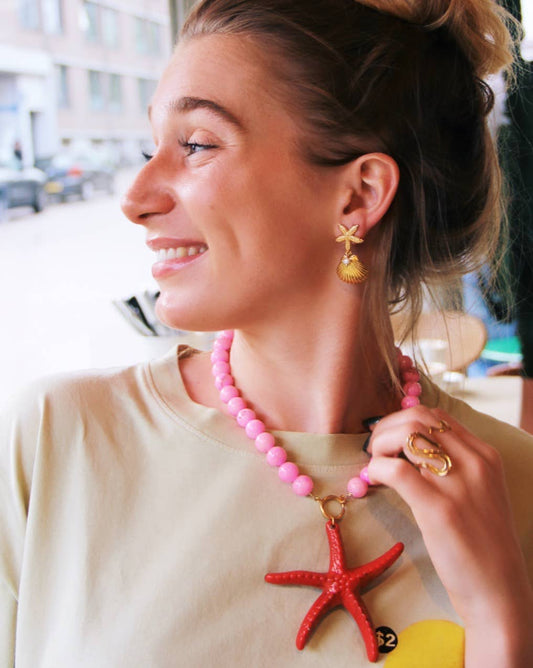 COLLIER EN PERLE DE PIERRE NATURELLE - Rose