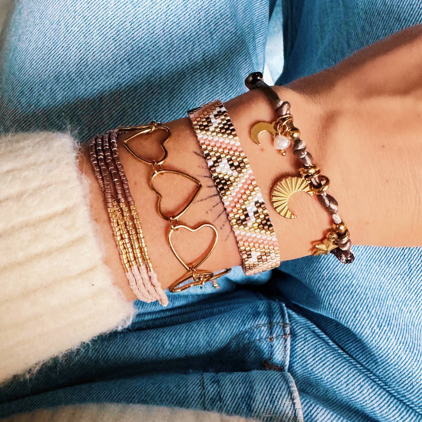 BRACELET PERLES - nude/taupe/plaqué or