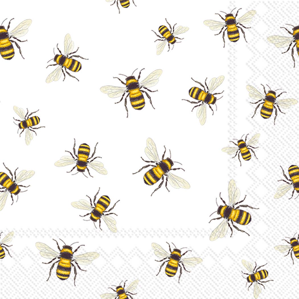 Lot de 20 serviettes à cocktail en papier Save the Bees, blanches