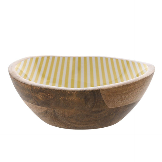 Bol en bois de manguier Country Living 19,5 cm - Rayure jaune