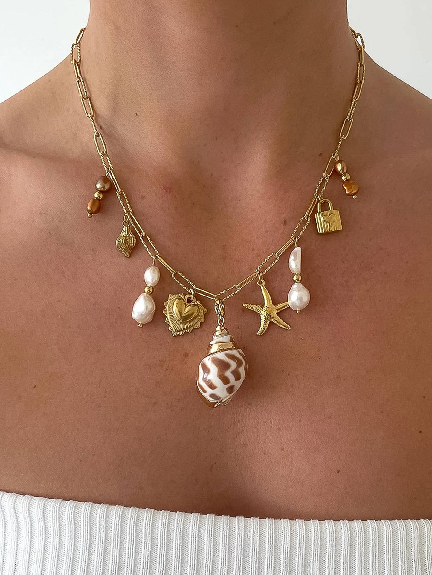 Collier Charm Coquillage et Perle Ophélie en Or 18K Inaltérable