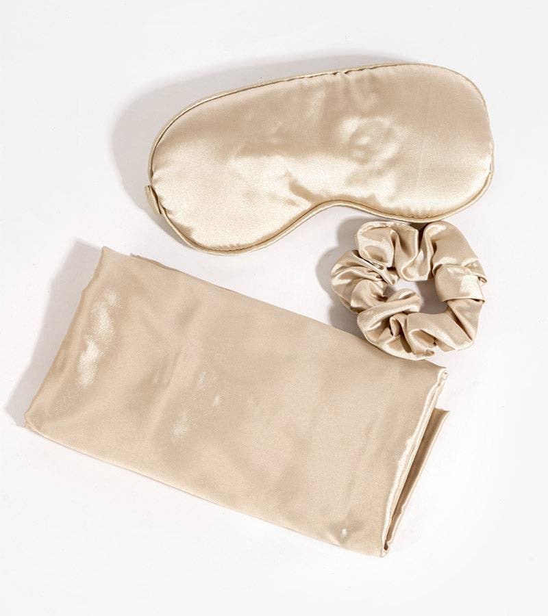 SET MASQUE + TAIE D'OREILLER + CHOUCHOU EN SOIE