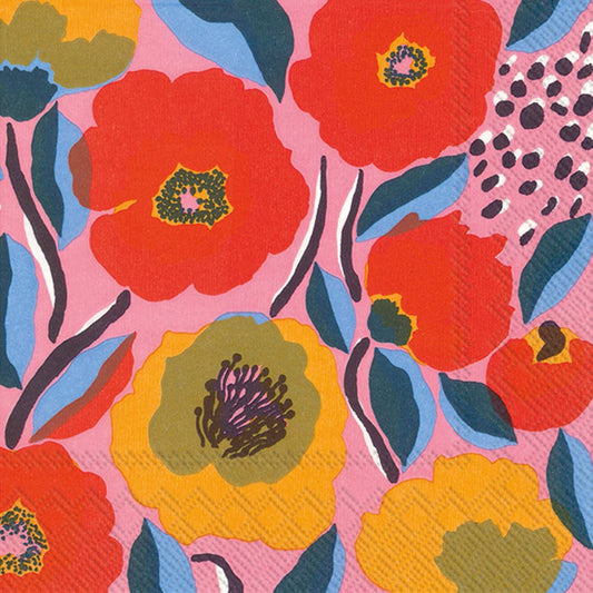 Lot de 20 serviettes à cocktail en papier Marimekko Rosarium rose