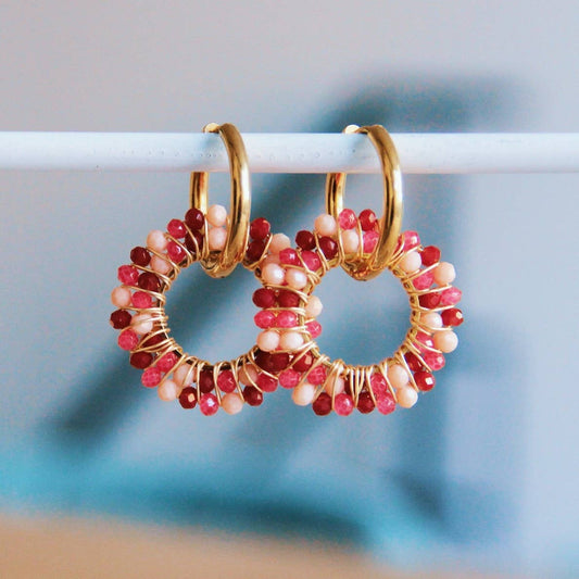 BOUCLE D'OREILLES PENDENTIF – mélange rose/rouge