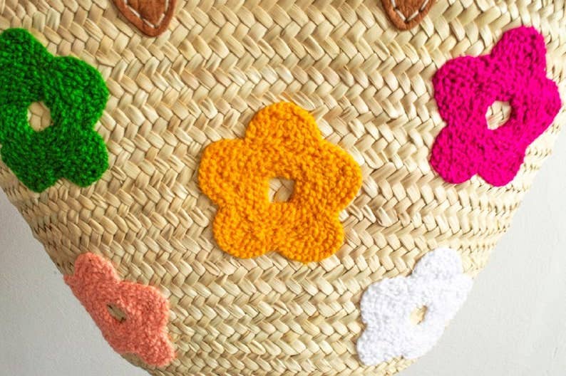 Sac de marché en paille française avec poignées en cuir – Sac de plage