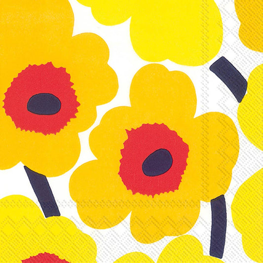 Serviettes de cocktail en papier 20 ct Marimekko Unikko jaune foncé