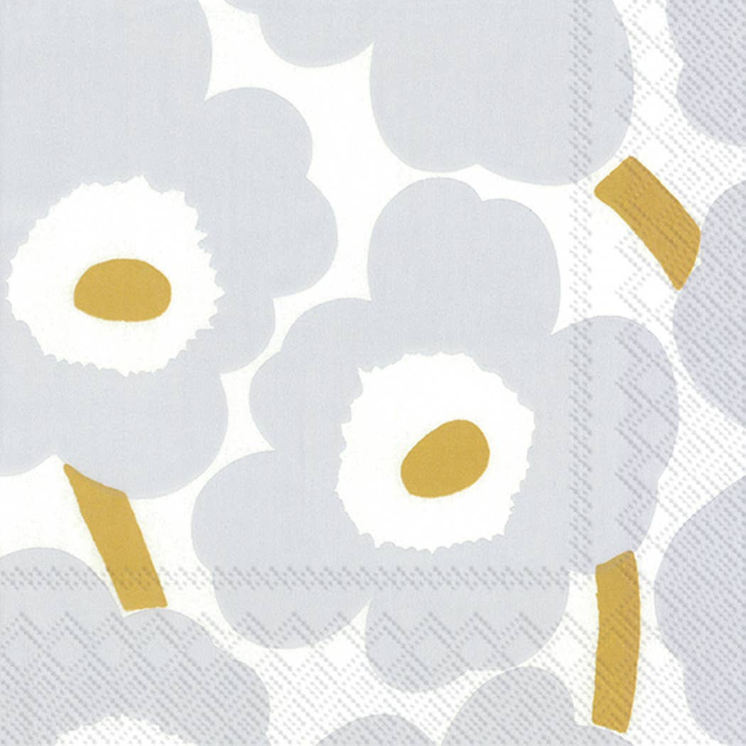 Serviettes de cocktail en papier 20 ct Marimekko Unikko blanc argenté