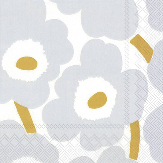 Serviettes de cocktail en papier 20 ct Marimekko Unikko blanc argenté