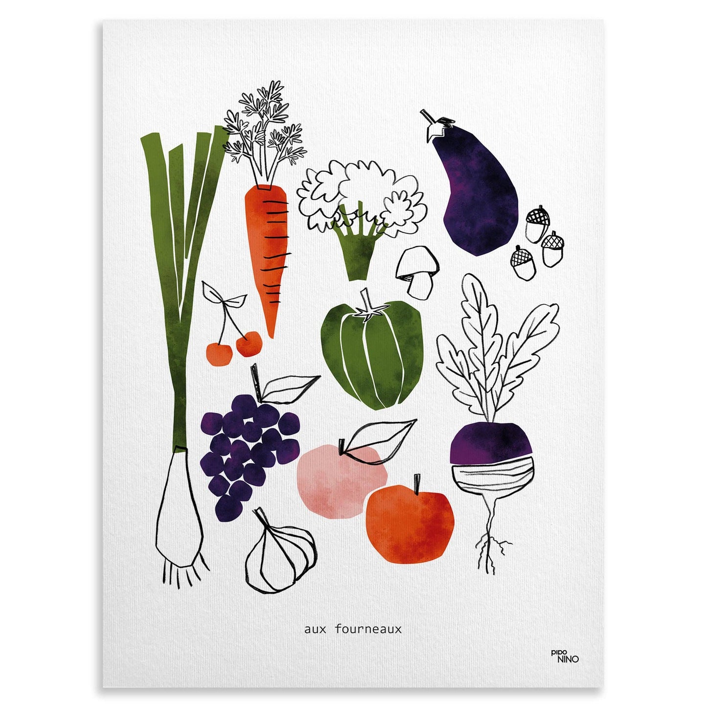 Affiche fruits et légumes verts oranges et violets