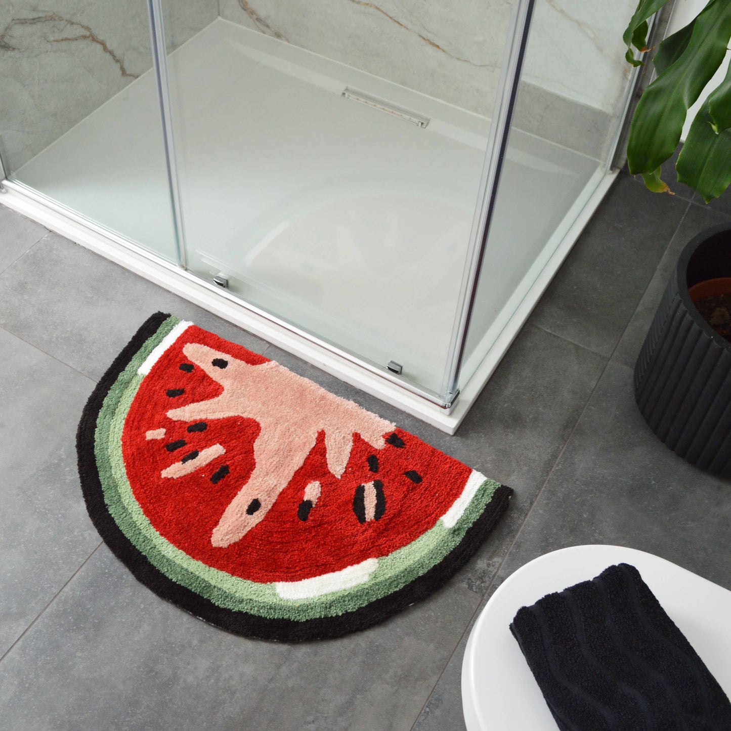 Tapis de Bain Pastèque en Demi-Cercle Antidérapant, Amusant, Coloré