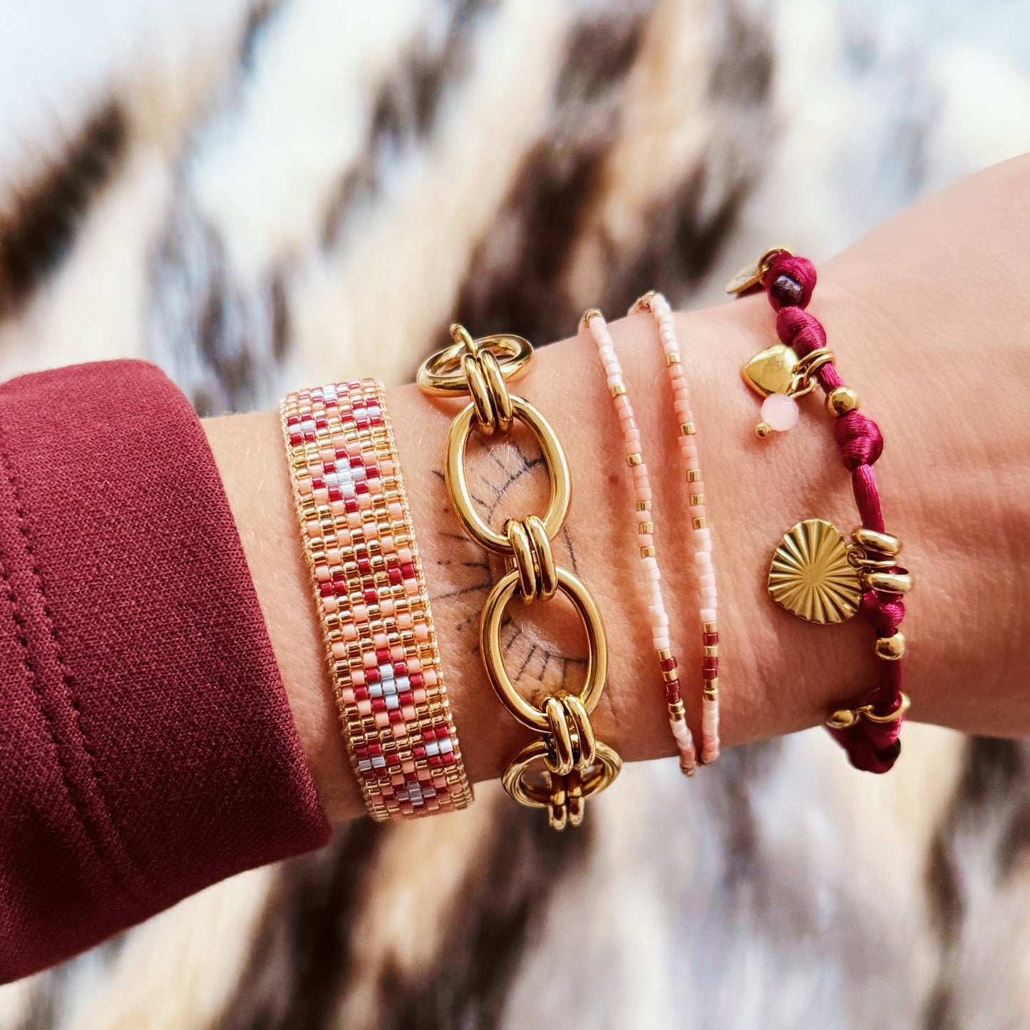 BRACELET EN PERLES -  rose/nude/bordeaux