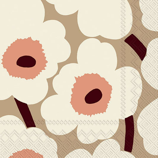 Lot de 20 serviettes à cocktail en papier Marimekko Unikko crème
