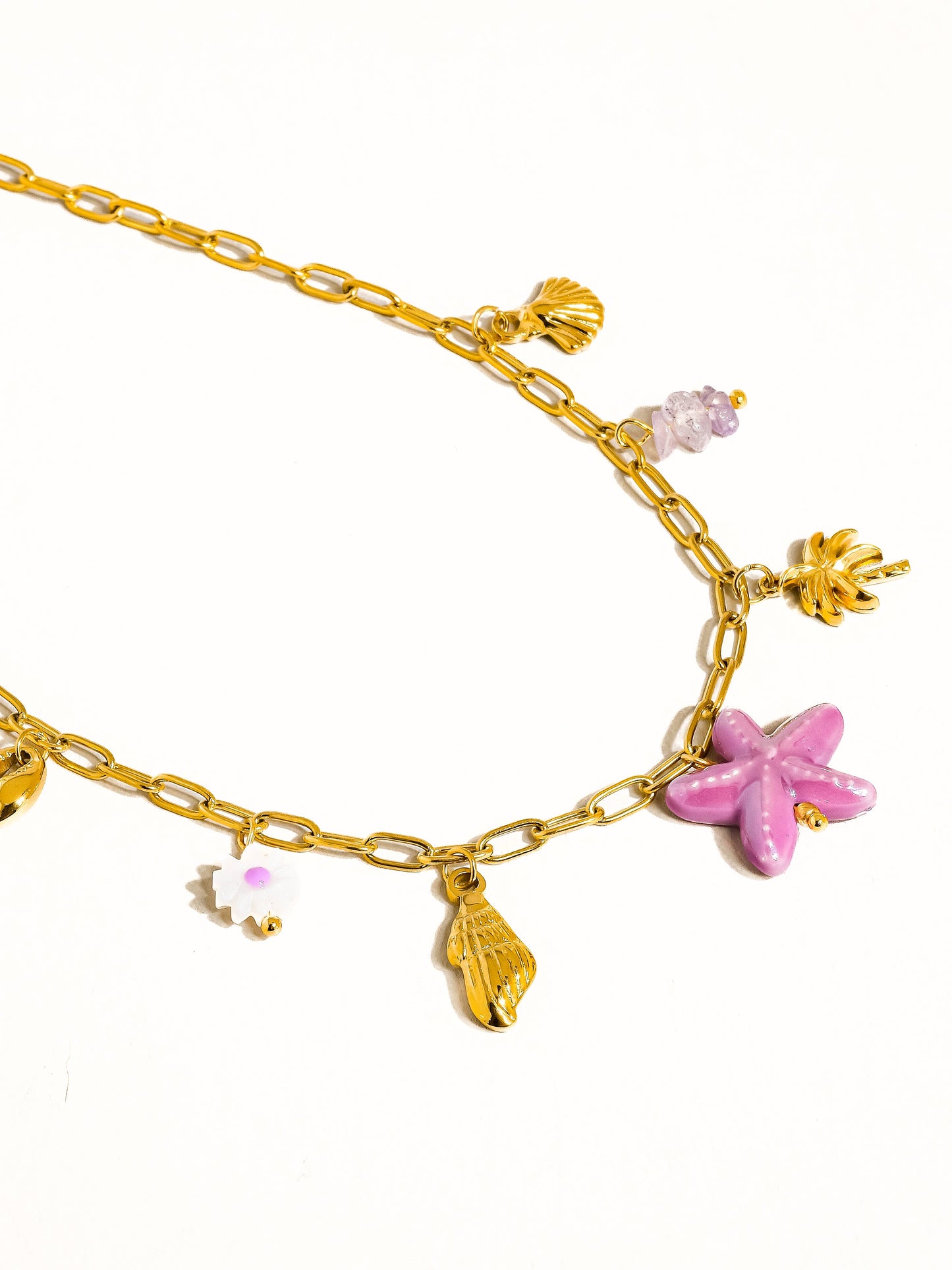 Collier Anya en or 18K avec breloques étoiles et palmier, non ternissable