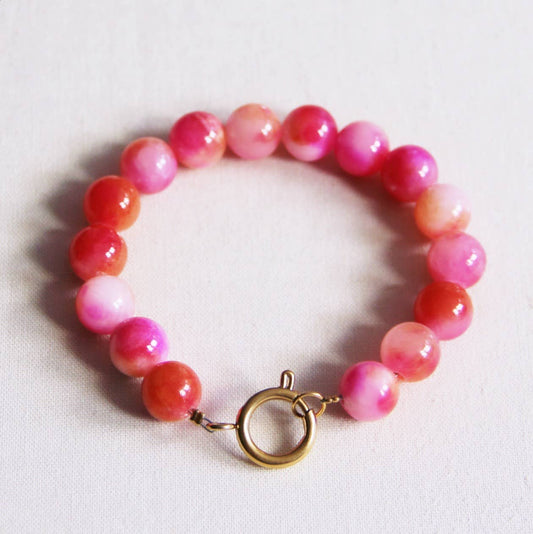 BRACELET EN PERLE DE PIERRE NATURELLE - Rose/orange