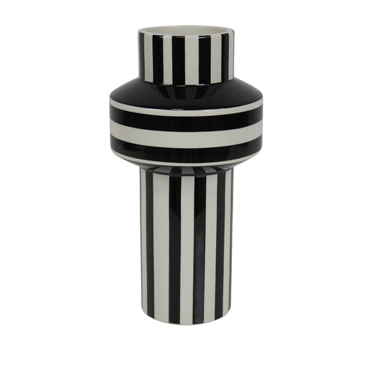Vase - Rayure - Céramique - Noir/Blanc - 13x13x25cm