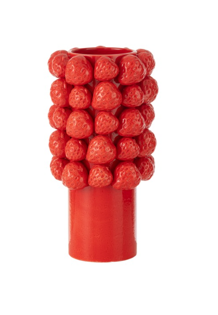 VASE FRAISES CERAMIQUE ROUGE - L