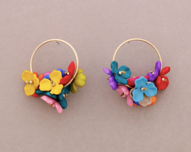 BOUCLES D'OREILLE - fleurs multicolores