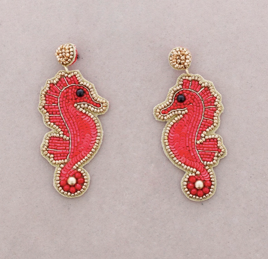 BOUCLES D'OREILLE - Hippocampe rouge