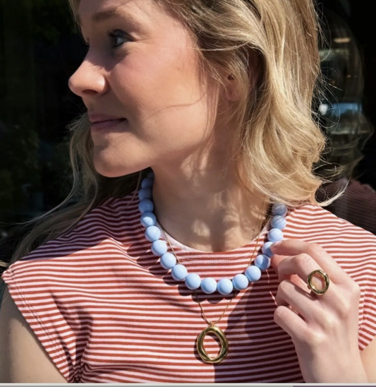 COLLIER EN PIERRE NATURELLE - Bleu clair