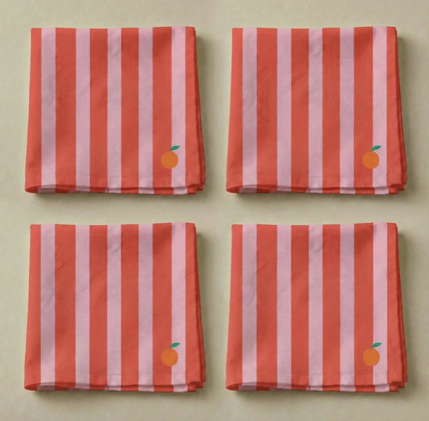 LOT 4 SERVIETTES - Rayée / Orange