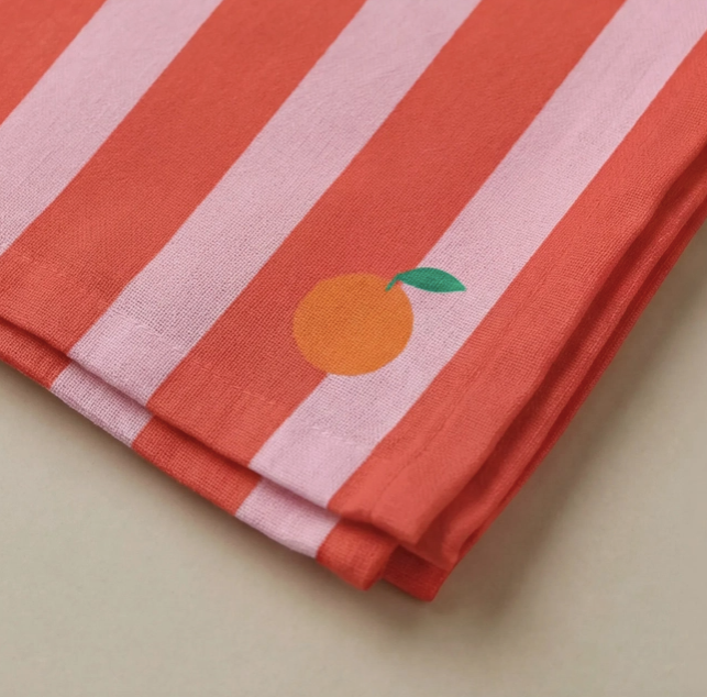 LOT 4 SERVIETTES - Rayée / Orange