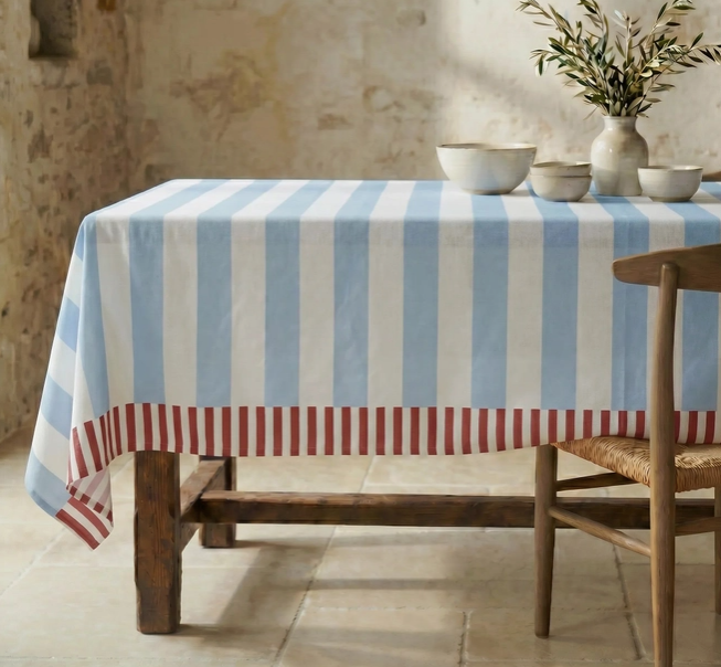 NAPPE ANTI-TACHE - Rayé bleu/rouge - 300 x 155 cm
