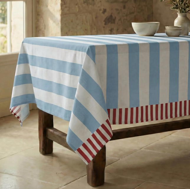 NAPPE ANTI-TACHE - Rayé bleu/rouge - 300 x 155 cm