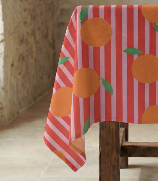 NAPPE ANTI-TACHE - Rayée rose/orange - 3 tailles