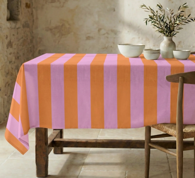 NAPPE ANTI-TACHE - Grosse rayures roses/oranges - 3 tailles