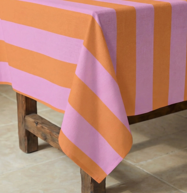 NAPPE ANTI-TACHE - Grosse rayures roses/oranges - 3 tailles