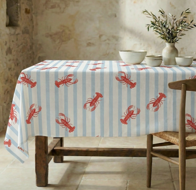 NAPPE ANTI-TACHE - Rayures bleues / homard - 3 tailles